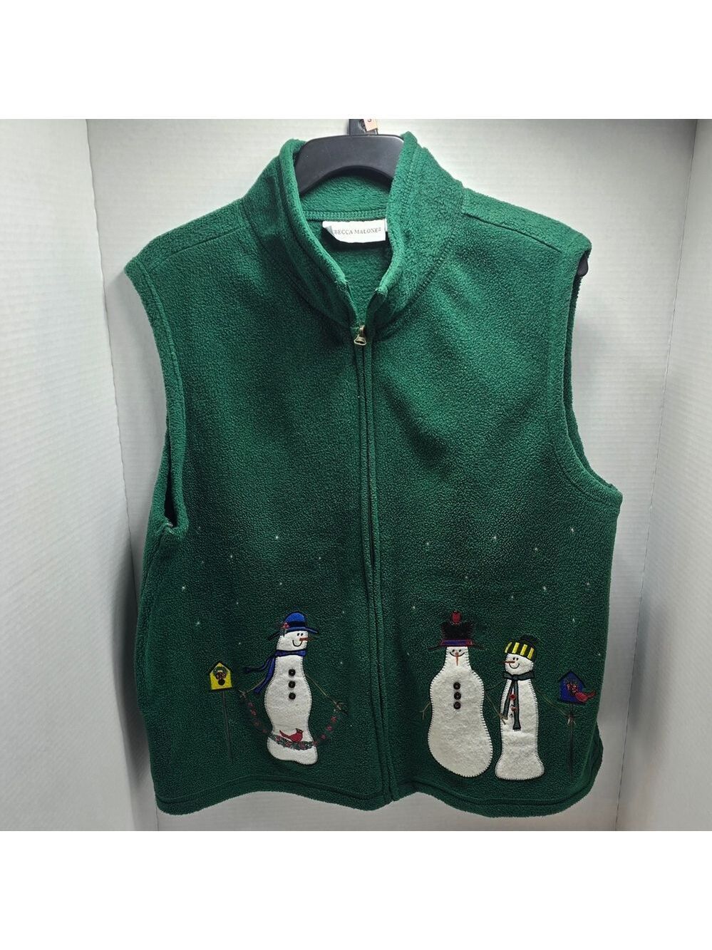Rebecca Malone Green Vest with Snowman Embroidery